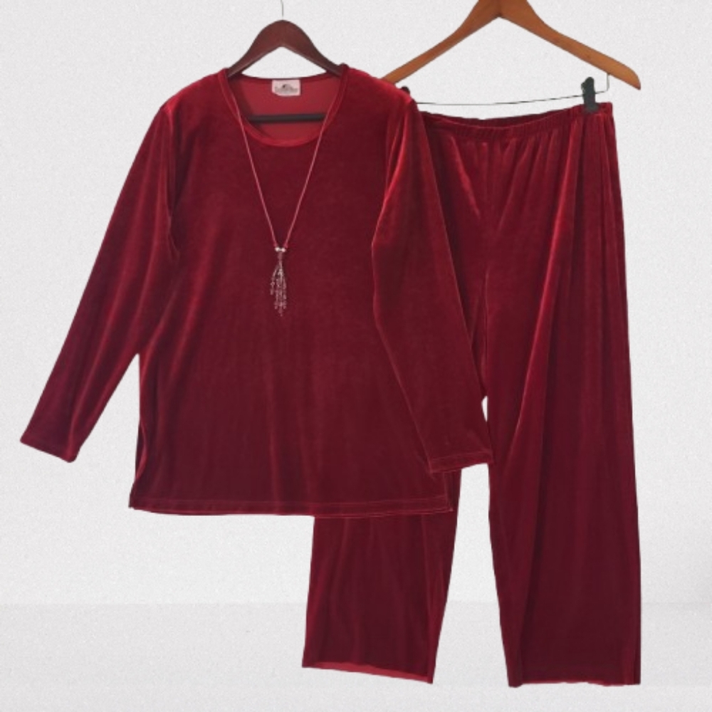 Vtg Superline Size Medium 2 Piece Velvet Outfit Capri Pants Tunic *NO Hem